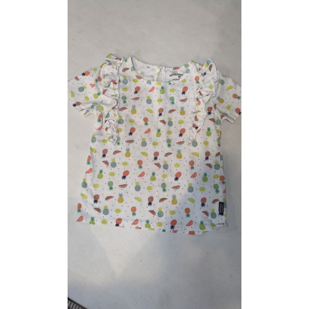 Buffalo David Bitton white short sleeve ruffle fruit 6T girls shirt